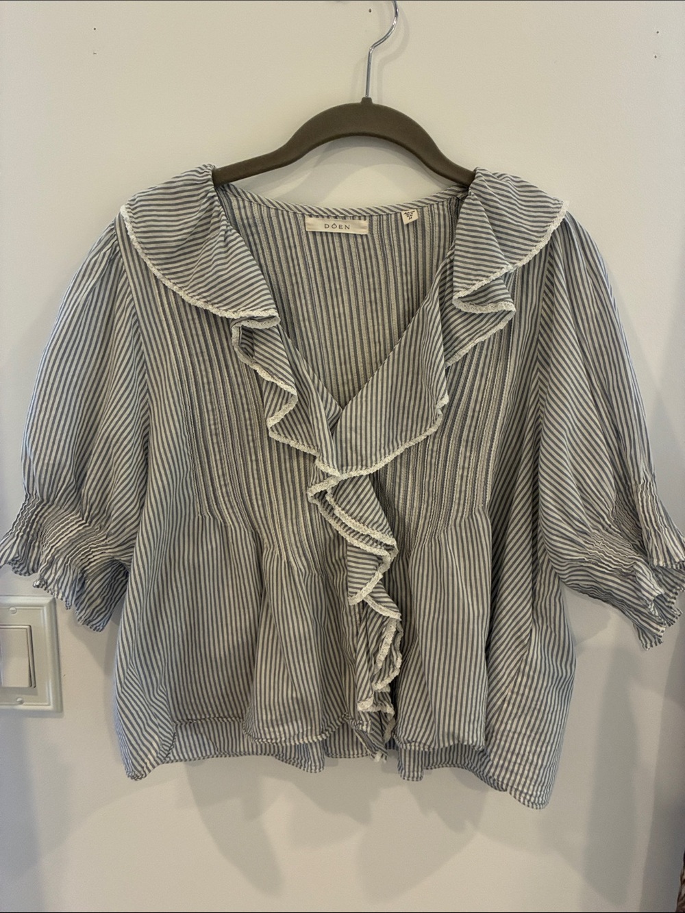 Doen Blue & White Striped Henri Ruffle Blouse - Picture 3 of 4